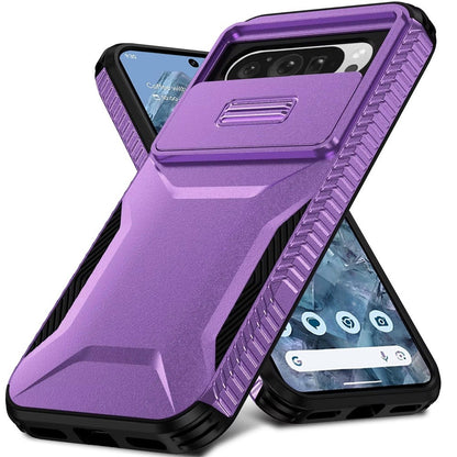 For Google Pixel 9 Pro XL Slim Fit Shockproof Hybrid with Slide Camera Window Covering, Rugged Tpu Silicone Hard PC Bumper Case Cover