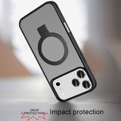 For Apple iPhone 17 Pro (6.3") Magnetic Circle Kickstand with MagSafe Compatibility, Matte Skin, Rugged Bumper, and Ring Holder Case Cover Black