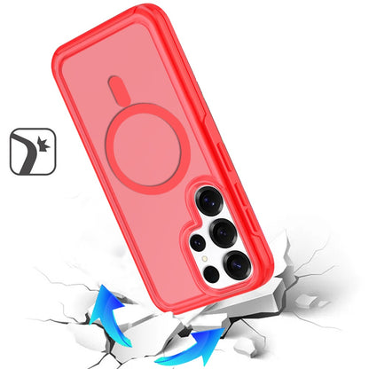 For Samsung Galaxy S25 Ultra Slim & Durable Compatible with MagSafe Hybrid Shockproof Glossy Oil Protective Dual Layer TPU + PC Case Cover Red