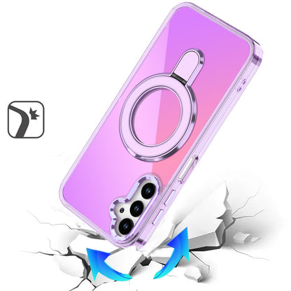 For Samsung Galaxy S25 Ultra Chrome Hybrid with Rotating Magnetic Circle Ring Stand, Slim Shockproof Hybrid Case Cover