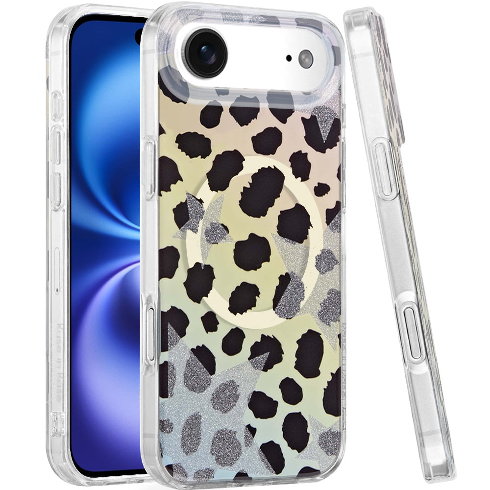 For Apple iPhone 17 Pro Stylish Pattern Fashion IMD Printed Design TPU Double Layer Slim Shockproof with Magnetic Back Case Cover Colorful Leopard