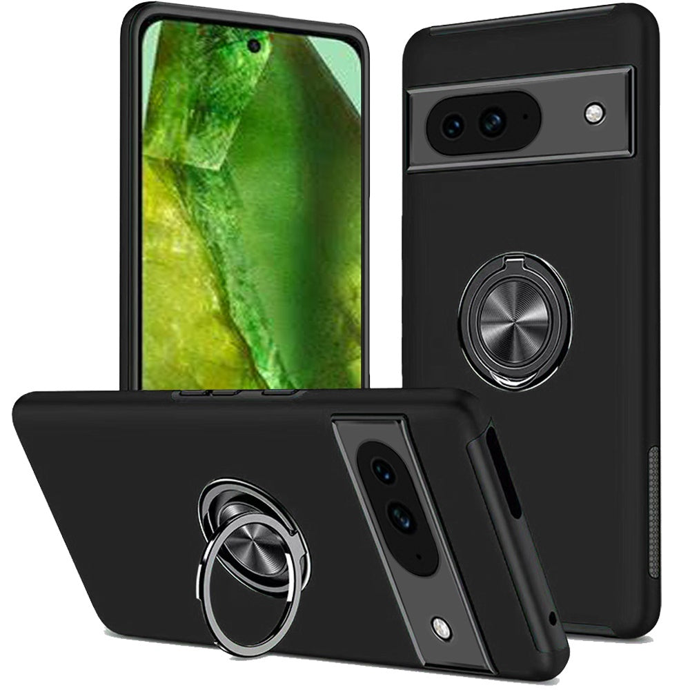 For Google Pixel 8A Hybrid 360 Degree Rotatable Metal Invisible Ring Stand Holder Fit Magnetic Car Mount Shockproof Case Cover