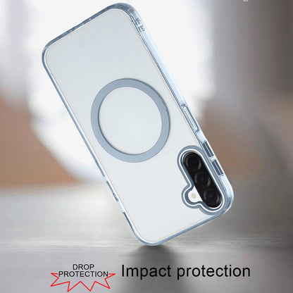 For Samsung Galaxy A17 5G Transparent Back Hybrid Case - Magnetic Circle, Color Frame, Metal Buttons, MagSafe Compatible Case Cover