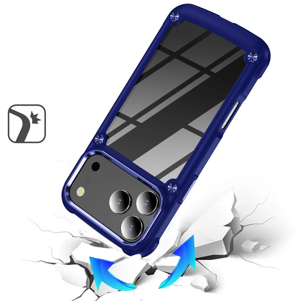 For Apple iPhone 17 Pro Hybrid Transparent Rubber with Metal Buttons & Camera Edges Hard TPU Corner Frame Bumper Case Cover