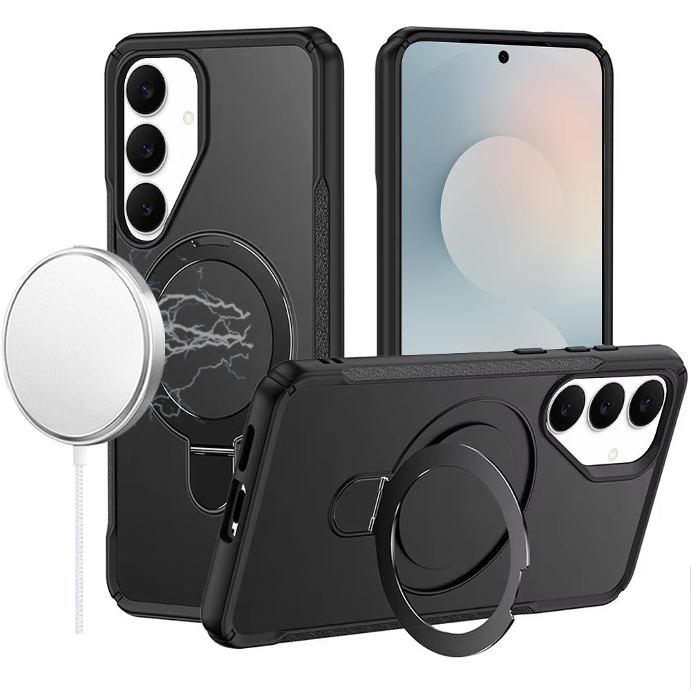 For Samsung Galaxy S26+ / S26 Plus Matte Finish Magnetic Ring Hybrid Protective Invisible Kickstand Magsafe Compatible Case Cover
