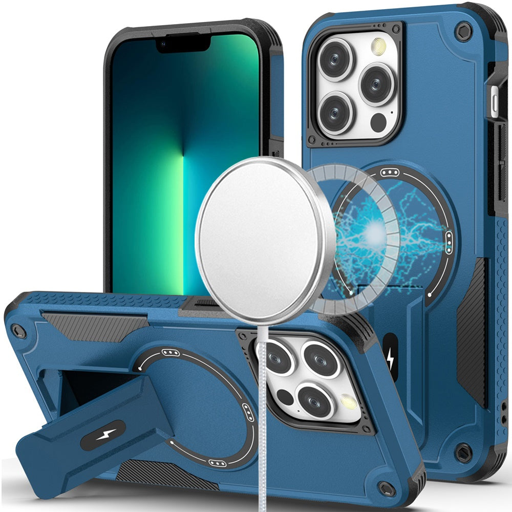 For Apple iPhone 13 Pro Magnetic Invisible Kickstand Holder with Magsafe, Slim Fit Shockproof Hybrid Military Grade Heavy Duty Case Cover