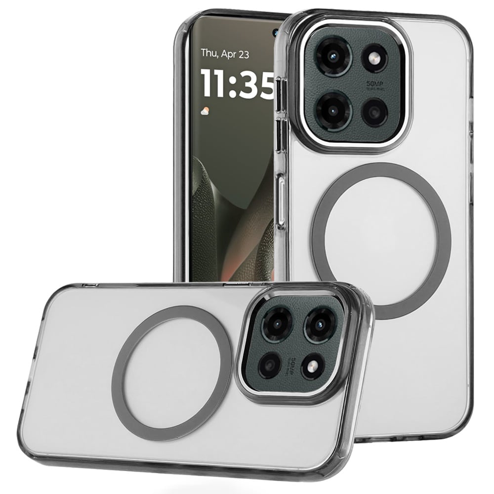 For Motorola Edge 2025 Transparent Back Hybrid Case - Magnetic Circle, Color Frame, Metal Buttons, MagSafe Compatible Case Cover Clear