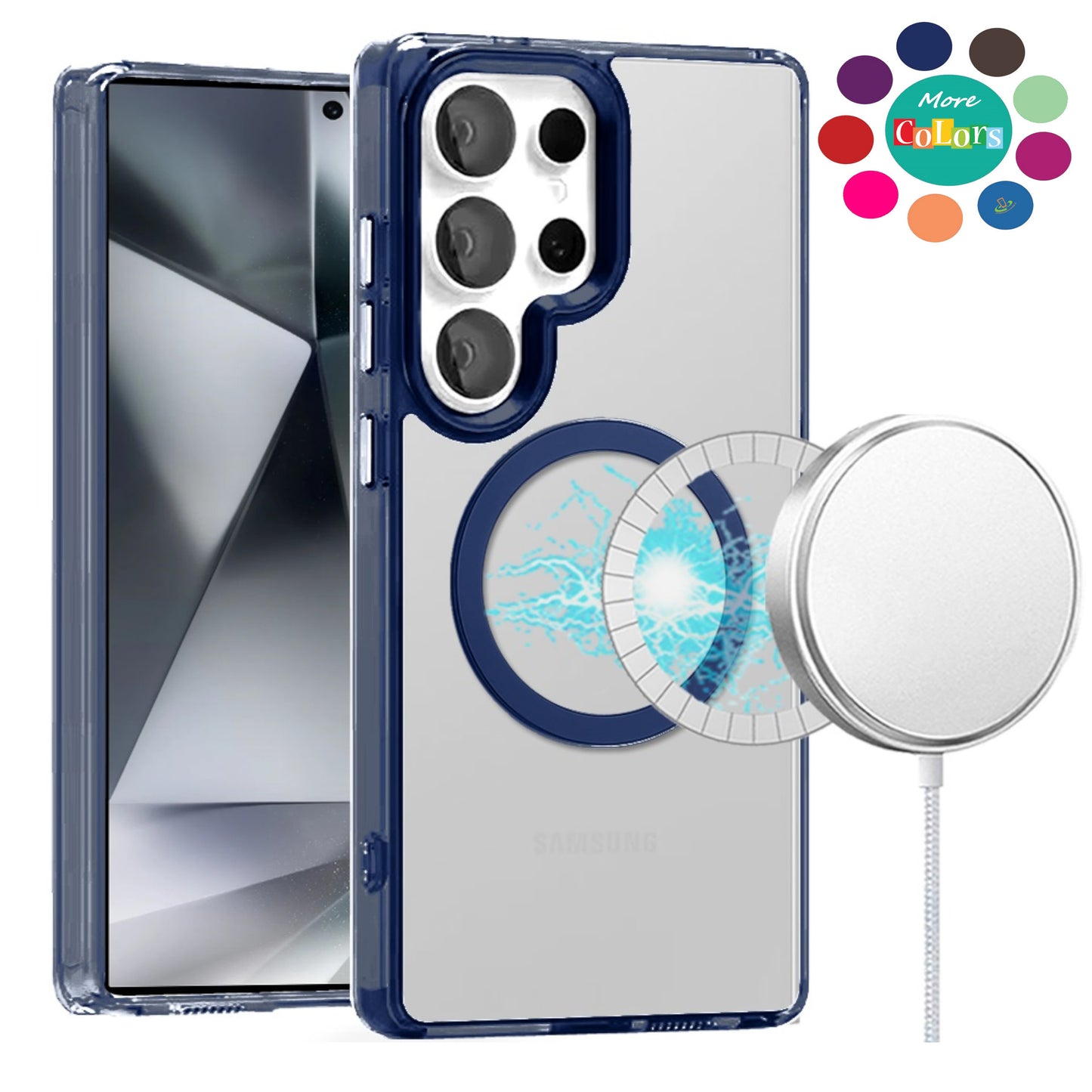 For Apple iPhone 13 Pro Max Transparent Back Hybrid Case - Magnetic Circle, Color Frame, Metal Buttons, MagSafe Compatible Case Cover