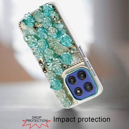 For Motorola Moto G Stylus 5G 2026 /2025 3D Diamond Floral Roses Flower Bling Stone Hybrid, Sparkly Rhinestone Gemstone Back Shockproof Case Cover