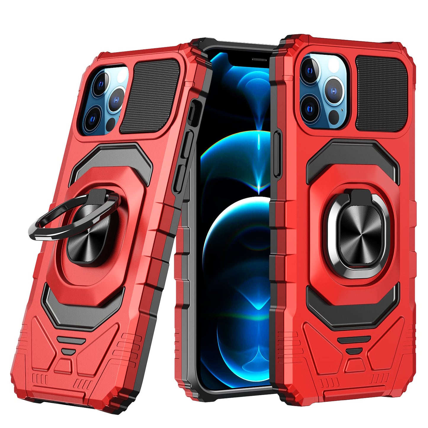 For iPhone 15 Plus (6.7") Hybrid Dual Layer with 360° Rotate Magnetic Ring Stand Holder Kickstand TPU Rugged PC Shockproof Case Cover Red