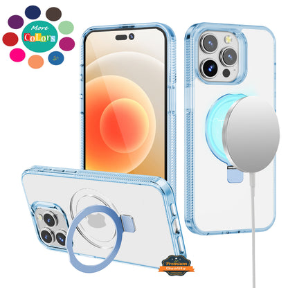 For Apple iPhone 16 Plus (6.7") Transparent HQ Magnetic Ring Circle Stand with MagSafe Compatible Hybrid Dotted Edged Case Cover