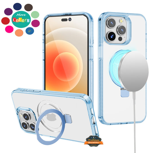 For Apple iPhone 16 Plus (6.7") Transparent HQ Magnetic Ring Circle Stand with MagSafe Compatible Hybrid Dotted Edged Case Cover