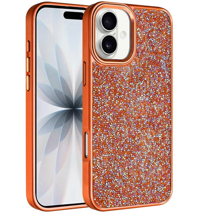 For Apple iPhone 17 (6.3") Crystal Sparkle Diamond Glass Full Mini Glitter Bling Frame TPU Hybrid Protective Case Cover