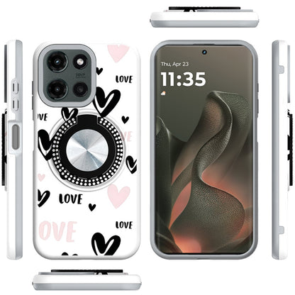 For Motorola Moto G Power 5G 2025 Pattern Design Hybrid with Invisible Ring Stand & Magnetic Back, Shockproof Protective Grip Case Cover