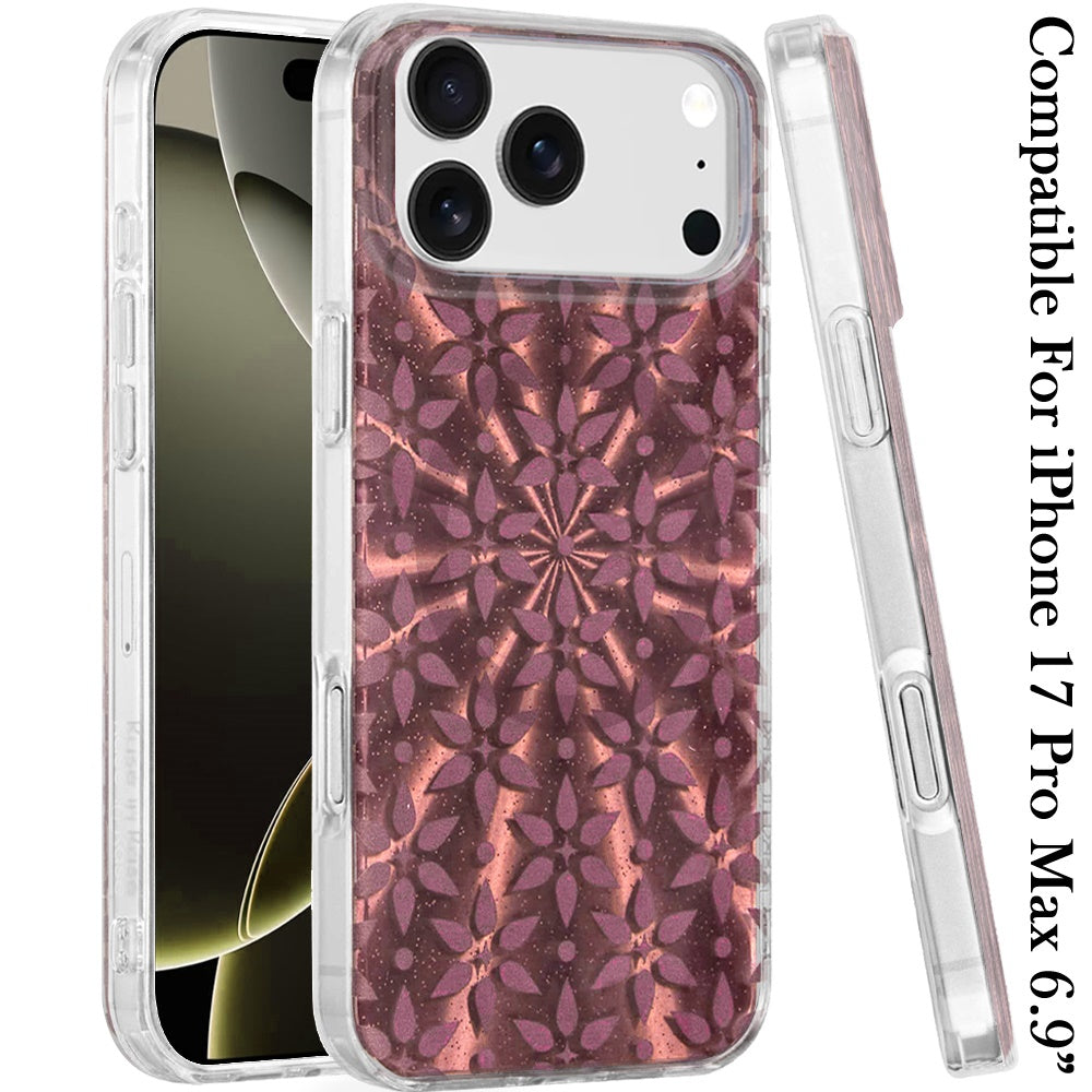 For Apple iPhone 17 Pro Max Stylish Pattern Fashion IMD Printed Design TPU Double Layer Slim Shockproof with Magnetic Back Case Cover Flowers Mandala Brown