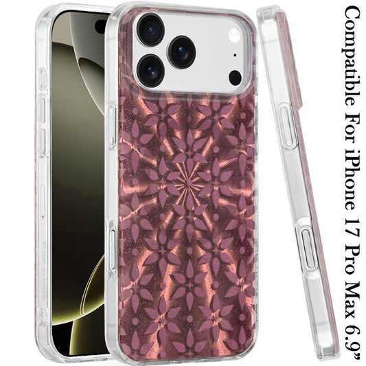 For Apple iPhone 17 Pro Max Stylish Pattern Fashion IMD Printed Design TPU Double Layer Slim Shockproof with Magnetic Back Case Cover Flowers Mandala Brown