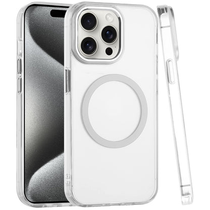 For Apple iPhone 13 Pro Max Transparent Back Hybrid Case - Magnetic Circle, Color Frame, Metal Buttons, MagSafe Compatible Case Cover