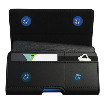 For Motorola Moto Play 2026 Magnetic Leather Pouch with Belt Clip, Secure Magnetic Closure, Soft Lining, Card Holder Slot, Fits 6.5"- 7.0" Phones Case Cover Black