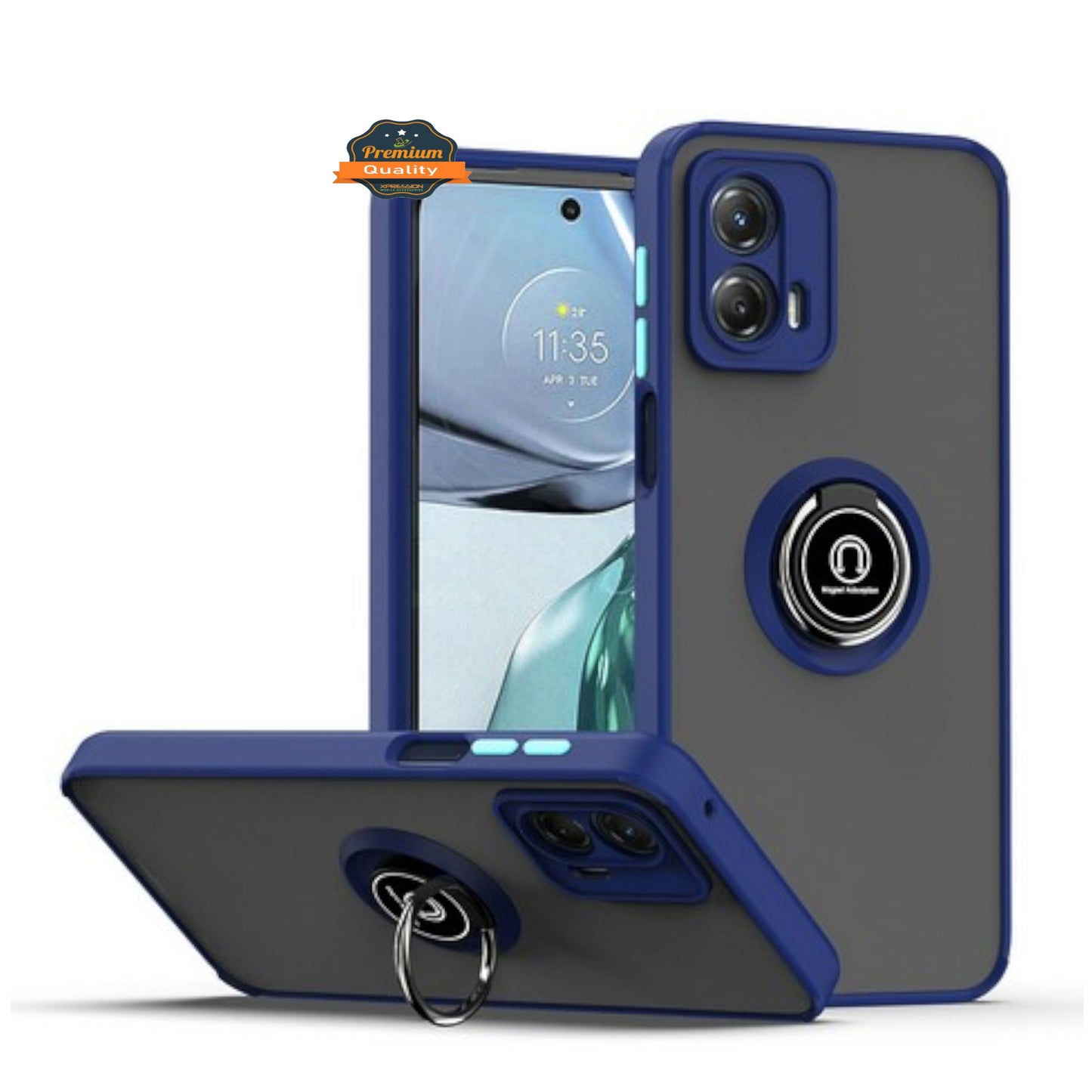 For Motorola Moto G 5G 2025 Translucent Matte Back Hybrid with Rotatable Metal Ring Holder Kickstand Shockproof TPU (Fit Car Mount) Case Cover