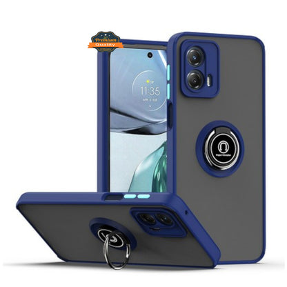 For Motorola Moto G 5G 2026 / Moto G Play 2026 Translucent Matte Back Hybrid with Rotatable Metal Ring Holder Kickstand Shockproof TPU (Fit Car Mount) Case Cover