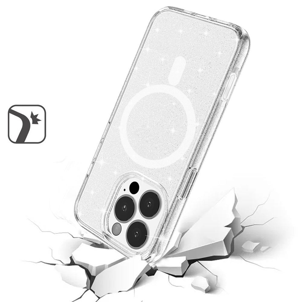 Phone Case for Apple iPhone 16 Pro Glitter Magnetic Transparent Shockproof Hybrid Thick 3mm Grip Durable Camera Protection Anti-Slip Cover Clear