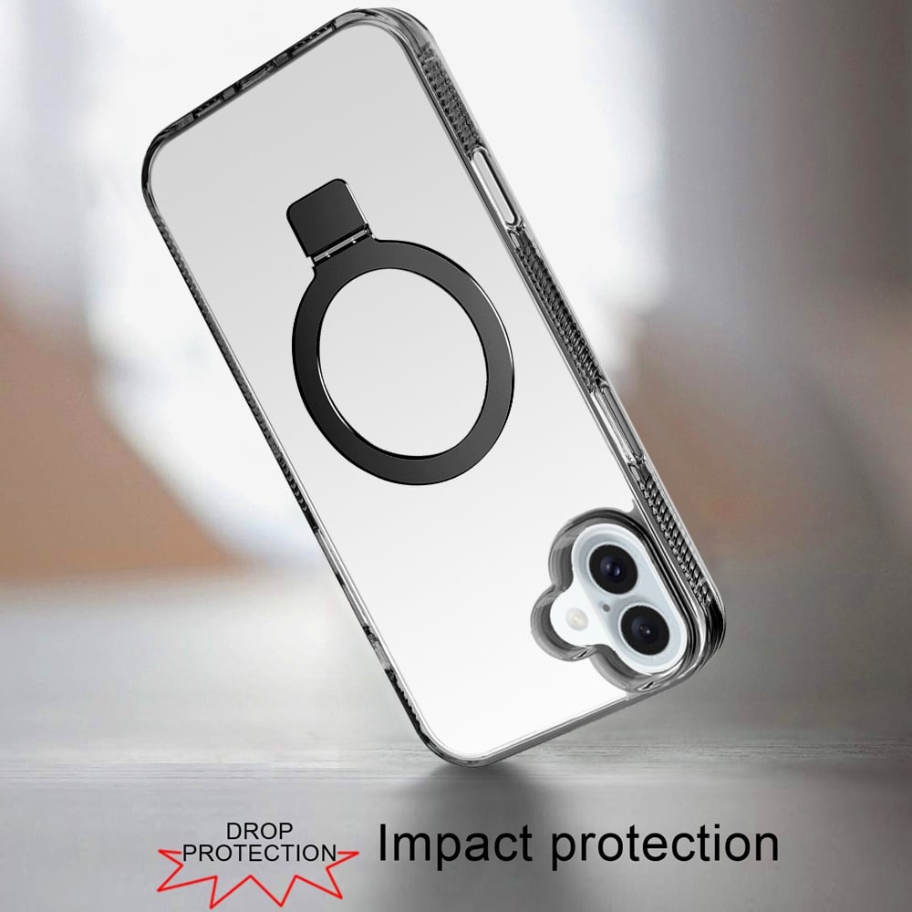 For Apple iPhone 17 (6.3") Transparent Magnetic Ring Circle Stand with MagSafe Compatible Hybrid Dotted Edged Hard PC Shockproof Case Cover Cosmic Orange