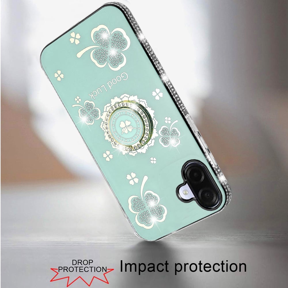 For Samsung Galaxy A07 Diamonds Bling All Around Edges Sparkly Glitter Hybrid with Ring Stand Holder Fashion Good Luck Case Cover