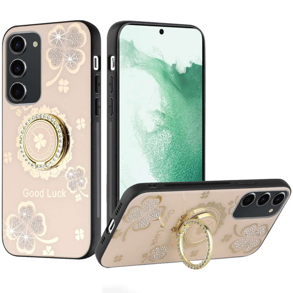 Phone Case for Samsung Galaxy S22+ /S22 Plus Diamond 3D Fashion Floral Glitter Engraved Luxury Bling Hybrid Shockproof Chrome Edge Protective Grip Cover