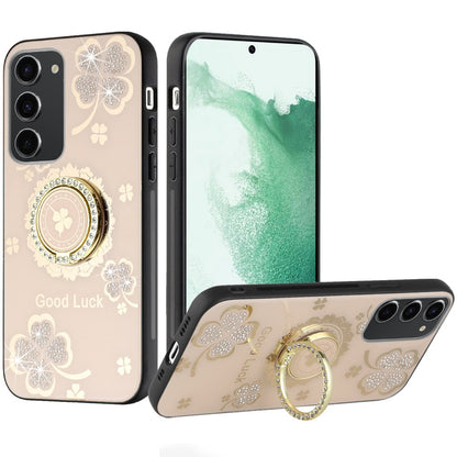 Phone Case for Samsung Galaxy S22+ /S22 Plus Diamond 3D Fashion Floral Glitter Engraved Luxury Bling Hybrid Shockproof Chrome Edge Protective Grip Cover
