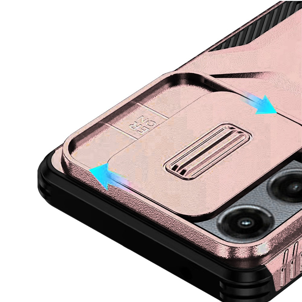 For Motorola Moto G Stylus 5G 2025 Slim Fit Shockproof Hybrid with Slide Camera Window Covering, Rugged Tpu Silicone Hard PC Bumper Case Cover Rose Gold
