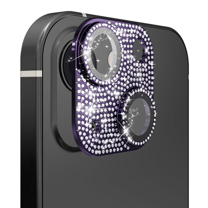 For iPhone 15 Plus (6.7") Diamond Bling Camera Lens Tempered Glass Full Coverage Scratchproof Protection Anti Fingerprint Clear HD Durable Design Case Cover Purple