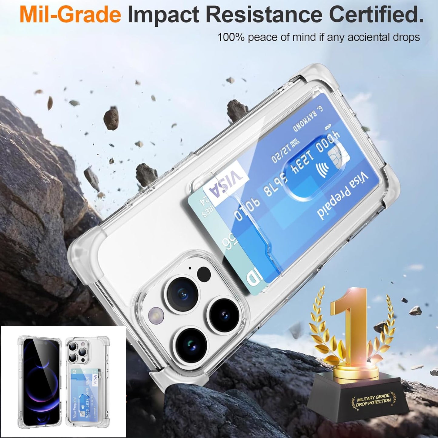 For Apple iPhone 16 Plus (6.7") Wallet Clear Case with Credit Card Holder Rubber Silicone TPU Protection Corner Bumper Shockproof Case Cover