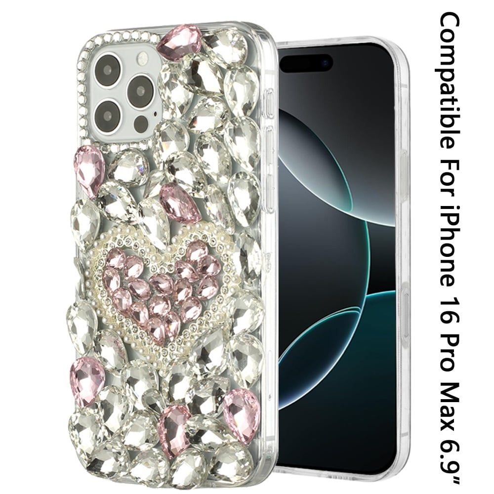 Phone Case for Apple iPhone 16 Pro Max Luxury Full Diamond Glitter 3D Floral Ornament Hybrid Shockproof Stylish Rhinestone Designer Protective Elegant Cover
