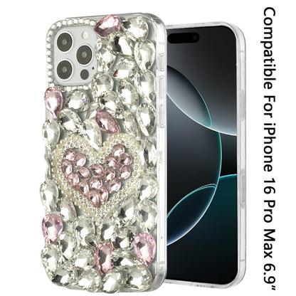 Phone Case for Apple iPhone 16 Pro Max Luxury Full Diamond Glitter 3D Floral Ornament Hybrid Shockproof Stylish Rhinestone Designer Protective Elegant Cover