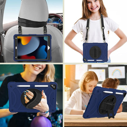 For 3-in-1 Tough Hybrid Shockproof Protector Silicone TPU with Pencil Holder, Kickstand, Hand & Shoulder Strap Blue Tablet Case Cover