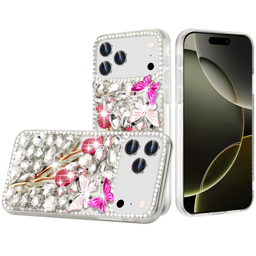 For Apple iPhone 17 Pro Max (6.9") Bling Crystal 3D Full Diamonds Luxury Sparkle Rhinestone Hybrid Protective Case Cover
