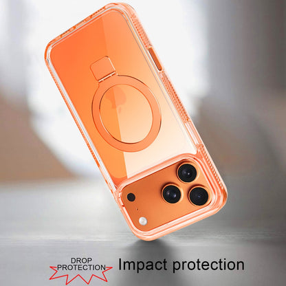 Phone Case for Apple iPhone 17 Pro Max (6.9") Transparent Dotted Edge Magnetic Ring Stand Shockproof Hybrid Grip Kickstand Clear Rugged Drop Protection Cover Cosmic Orange