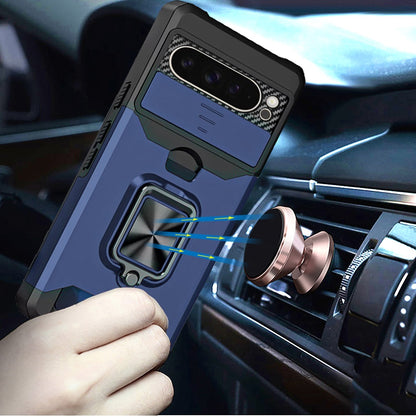 For Google Pixel 10 /Pixel 10 Pro Wallet Case with Ring Stand & Slide Camera Cover Back Credit Card Slot Holder, Military Grade Case Cover