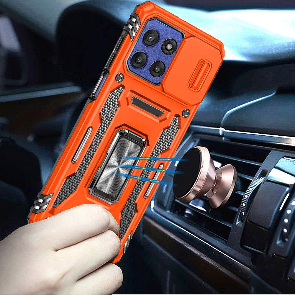 For Motorola Moto G Stylus 5G 2026 /2025 Tough Hybrid Case with Movable Camera Window & Metal Ring Stand Shockproof Case Cover Cosmic Orange