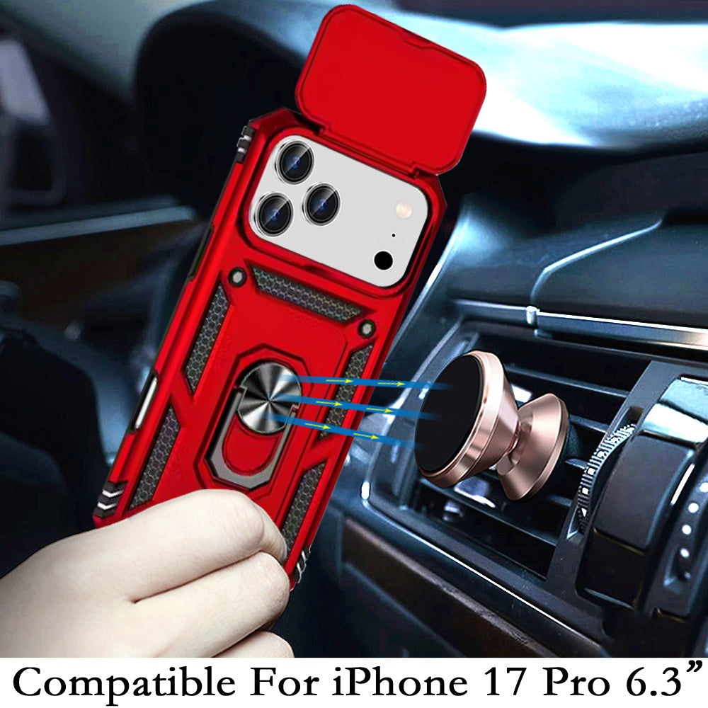For Apple iPhone 17 Pro (6.3") Hybrid Ring Shockproof with 360° Rotate Ring Kickstand, Camera Lens Protection, Soft Edge Bumper Case Cover
