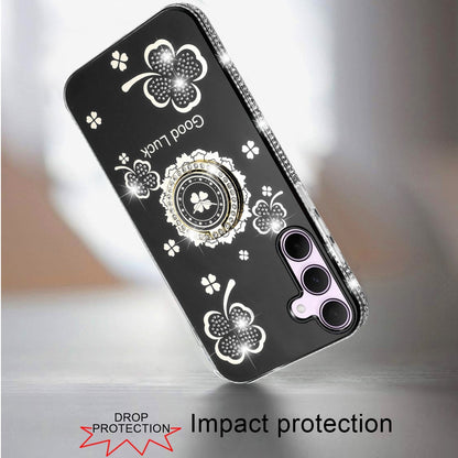 For Apple iPhone 17E /16E Diamonds Bling All Around Edges Sparkly Glitter Hybrid with Ring Stand Holder Fashion Good Luck Case Cover