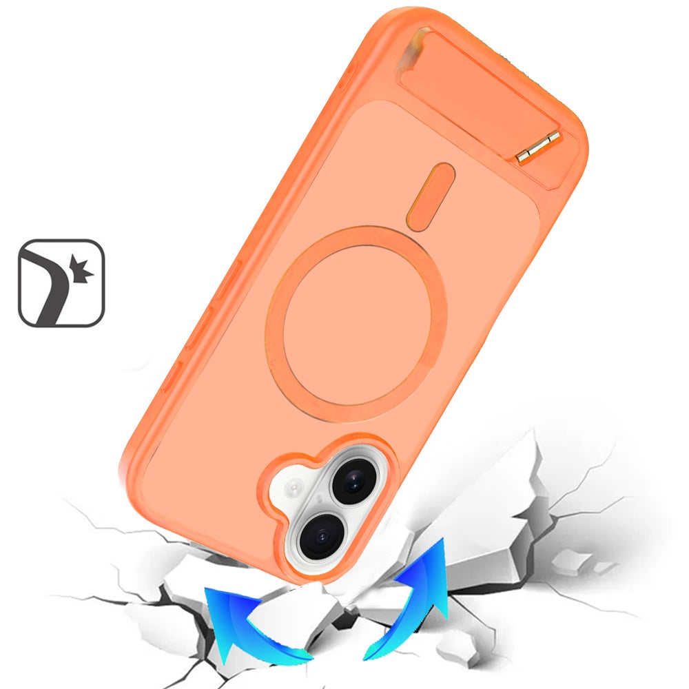 For Apple iPhone 17 (6.3") Matte Magnetic Circle Back TPU Hybrid Drop Protection with Metal Kickstand Shockproof Design Case Cover Hotpink