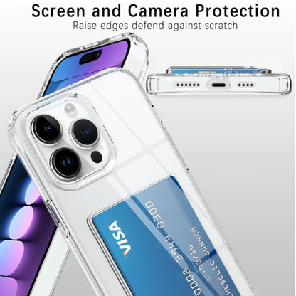 For Apple iPhone 17 Pro Acrylic TPU Clear Case Hold 2 Credit Card Slots, Slim Protective Wallet Cover Silicone Hybrid Case Cover Clear