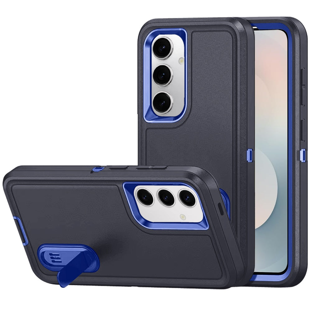 For Samsung Galaxy S22 Hybrid 3 Layers Hard 3in1 Shockproof with Kickstand Heavy Duty Hard TPU Rubber Anti-Drop Case Cover Black +Dark Blue