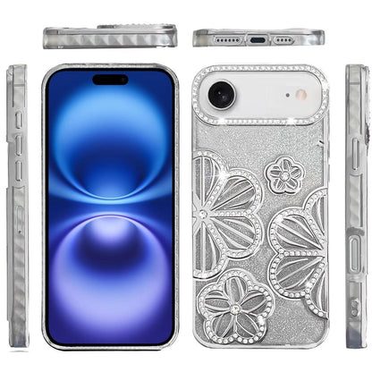 For Apple iPhone 17 Air (6.6") Luxury Flower Design Sparkle Glitter Diamond Rhinestone Shimmer Bling Plating Thick TPU Hard PC Case Cover