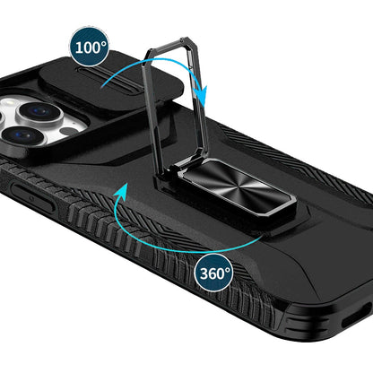 Phone Case for Apple iPhone 13 Pro Max Magnetic Ring Stand Camera Protection Shockproof Heavy Duty Kickstand Rugged Grip Anti Scratch Hybrid Cover Black