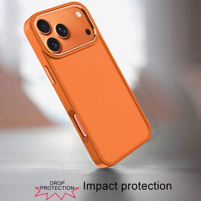 For Apple iPhone 17 Pro (6.3") Slim Fit Hybrid Transparent Thick Acrylic with Metal Buttons Frame Protective Hard PC + TPU Shockproof Case Cover Cosmic Orange