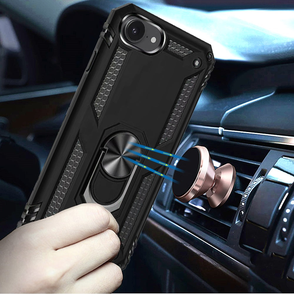 For Apple iPhone 17E /16E Hybrid Combo Belt Clip Holster with Ring Stand Holder, Military Grade Fit Magnetic Car Mount Shockproof Case Cover Black
