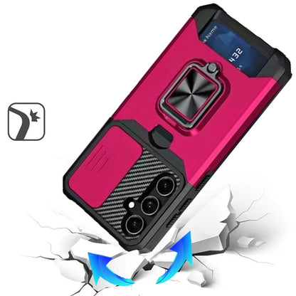 For Samsung Galaxy S25 FE, S25 Fan Edition Wallet Case with Ring Stand & Slide Camera Cover Back Credit Card Slot Holder, Military Grade Case Cover
