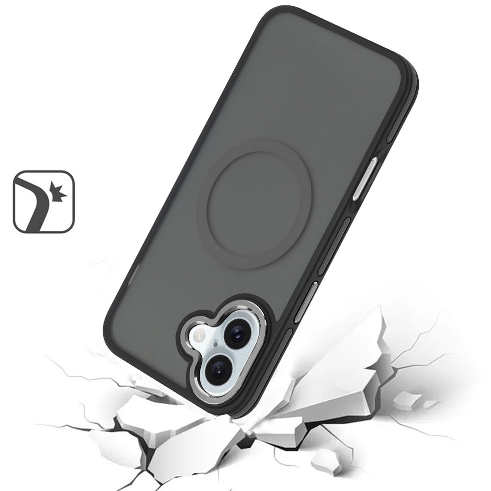 For Apple iPhone 17E /16E Frosted Translucent Back Hybrid Case with Magnetic Circle; MagSafe Compatible, Military Grade Shockproof, Slim Design Case Cover Black